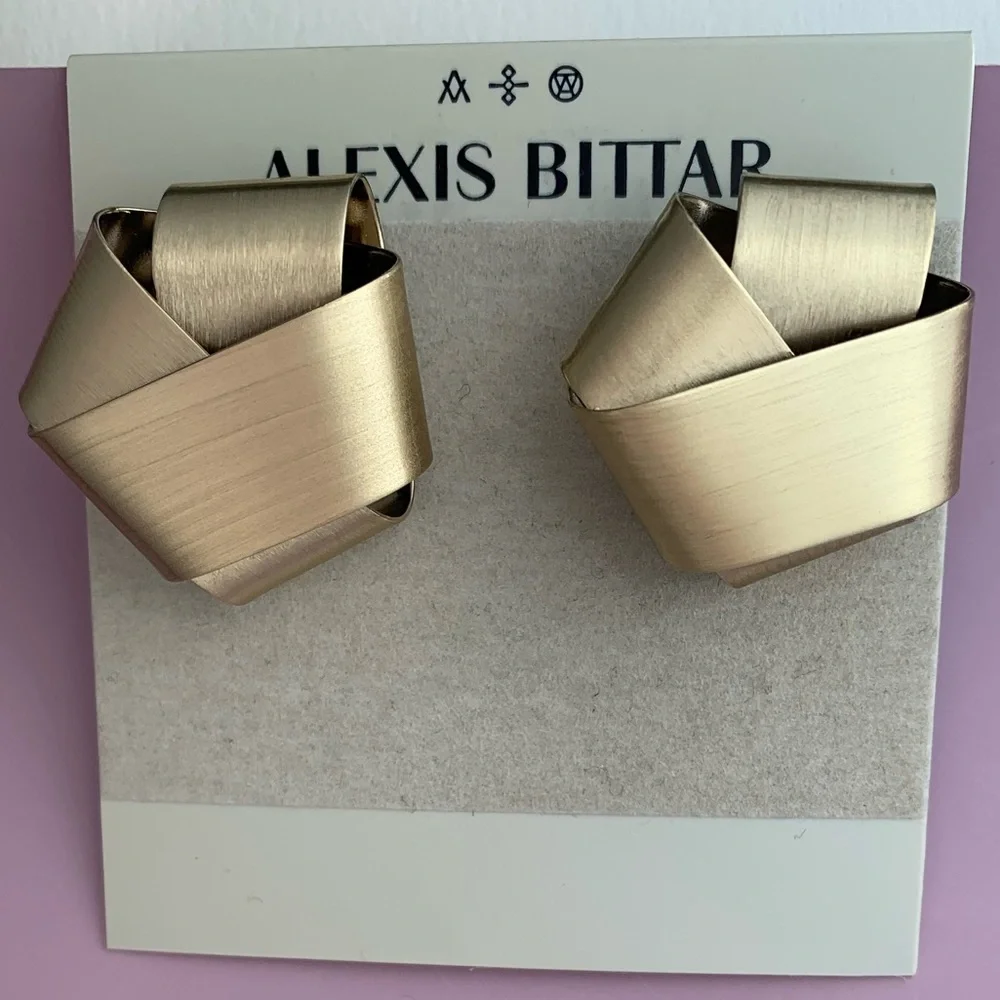 ALEXIS BITTAR • Roxbury Satin Brushed Gold Folded Metal Ribbon Post Earrings - Picture 8 of 12